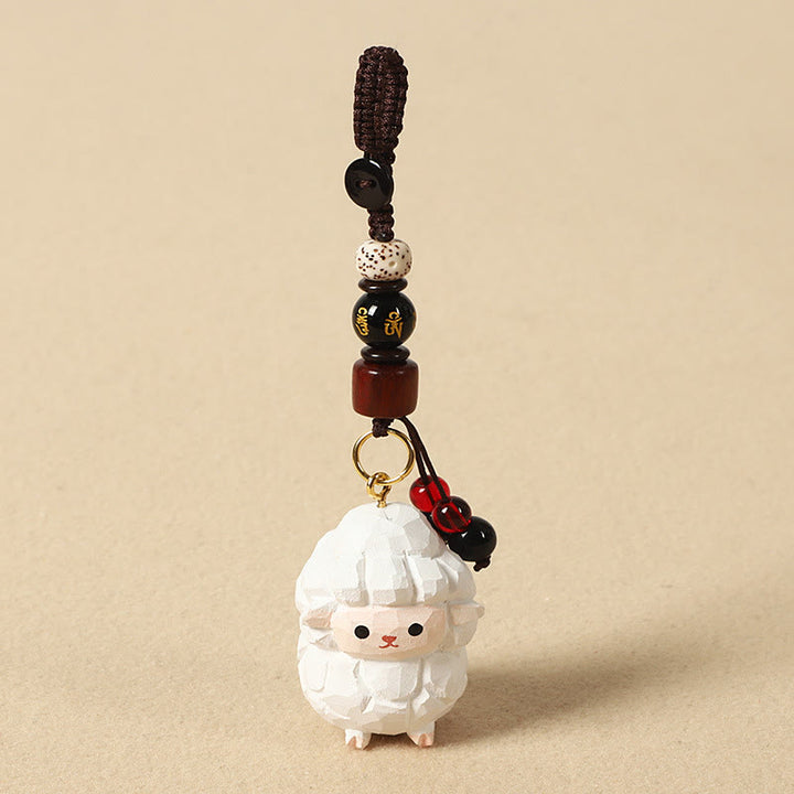 Buddha Stones Llavero chino de madera de tilo con grabado de flor de ciruelo, paz, seguridad, Om Mani Padme Hum positivo - Cabra de 4 cm (el color, la forma y el tamaño pueden variar). - Om Mani Padme Hum - image 26