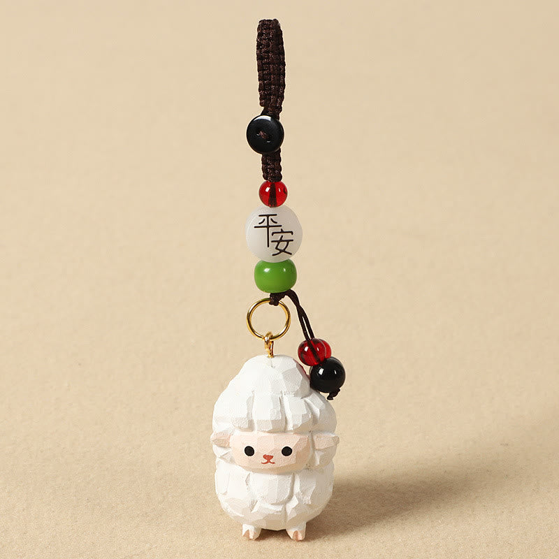 Buddha Stones Llavero chino de madera de tilo con grabado de flor de ciruelo, paz, seguridad, Om Mani Padme Hum positivo - Cabra de 4 cm (el color, la forma y el tamaño pueden variar). - Paz y seguridad - image 28