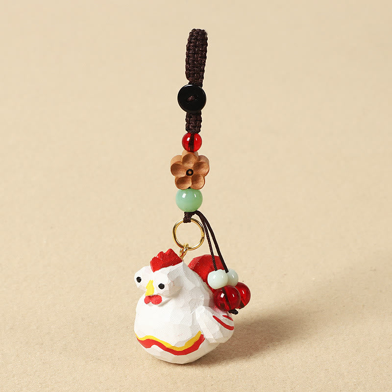 Buddha Stones Llavero chino de madera de tilo con grabado de flor de ciruelo, paz, seguridad, Om Mani Padme Hum positivo - Gallo de 4 cm (el color, la forma y el tamaño pueden variar). - Flor de ciruelo - image 33