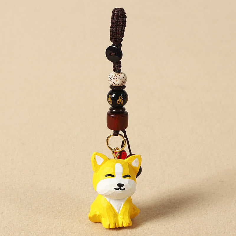 Buddha Stones Llavero chino de madera de tilo con grabado de flor de ciruelo, paz, seguridad, Om Mani Padme Hum positivo - Perro de 4 cm (el color, la forma y el tamaño pueden variar). - Om Mani Padme Hum - image 35