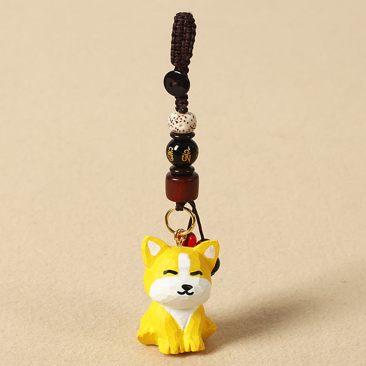 Buddha Stones Llavero chino de madera de tilo con grabado de flor de ciruelo, paz, seguridad, Om Mani Padme Hum positivo - Perro de 4 cm (el color, la forma y el tamaño pueden variar). - Om Mani Padme Hum - image 35
