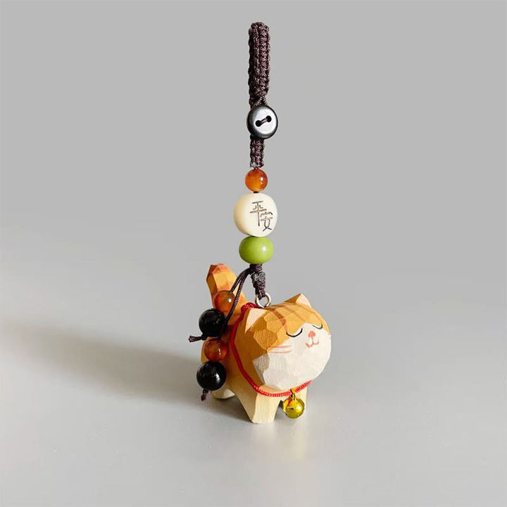 Buddha Stones Gato atigrado naranja Madera de tilo Madera de melocotón Paz Seguro Flor de ciruelo Om Mani Padme Hum Puridad Llavero - Paz y seguridad - image 0