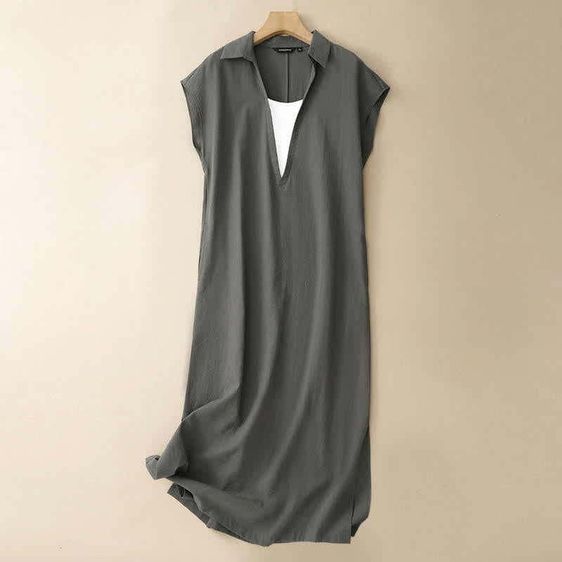 Buddha Stones Vestido de verano minimalista sin mangas para mujer con abertura lateral y bolsillo. - Verde pálido - US14，UK/AU18，EU46 (2XL) - image 15