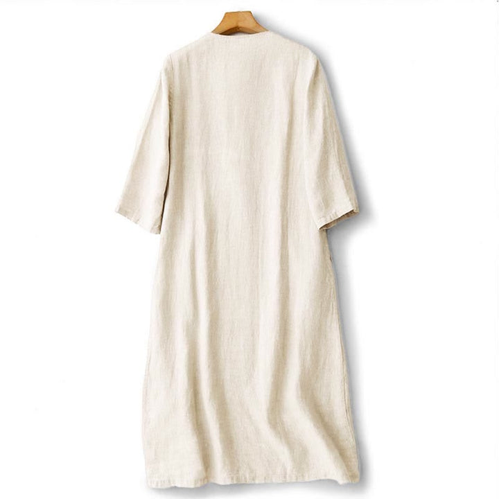 Buddha Stones Vestido de verano para mujer de manga corta, liso, con bordados y bolsillos. - image 8