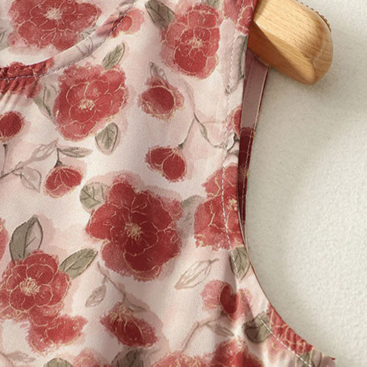 Buddha Stones Vestido de verano sin mangas de gasa con estampado floral y bolsillos para mujer. - image 4