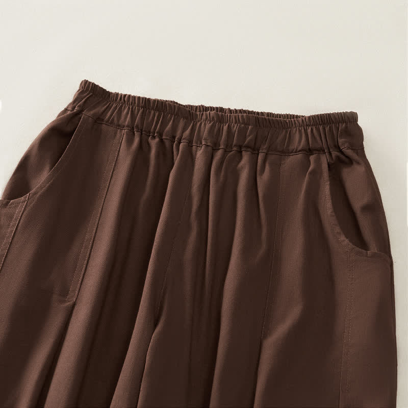Buddha Stones Pantalones harem de mujer con cintura elástica, plisados, lisos y con bolsillos, ideales para primavera. - image 2