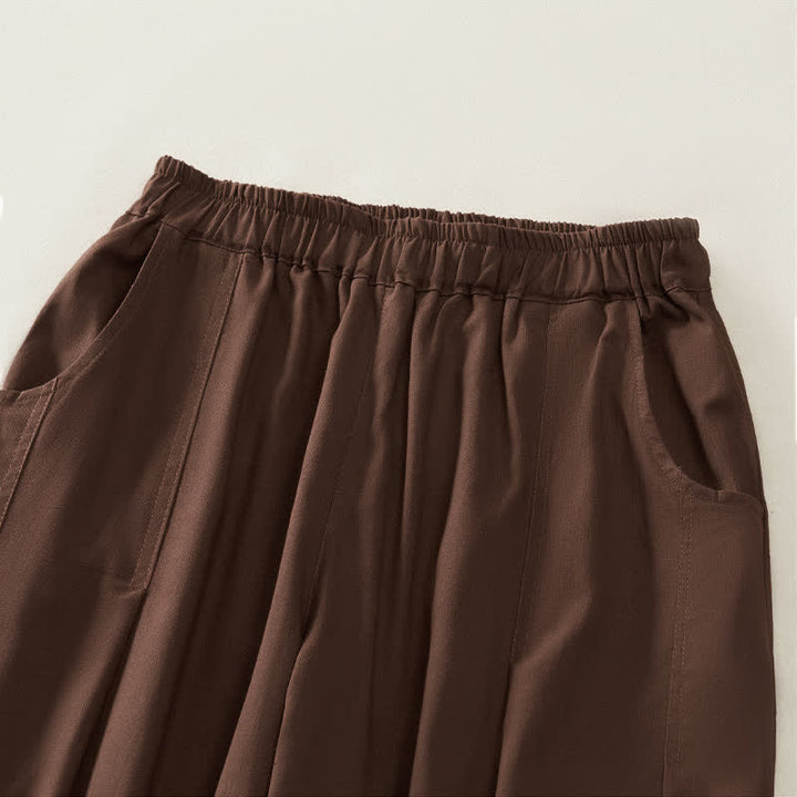 Buddha Stones Pantalones harem de mujer con cintura elástica, plisados, lisos y con bolsillos, ideales para primavera. - image 2