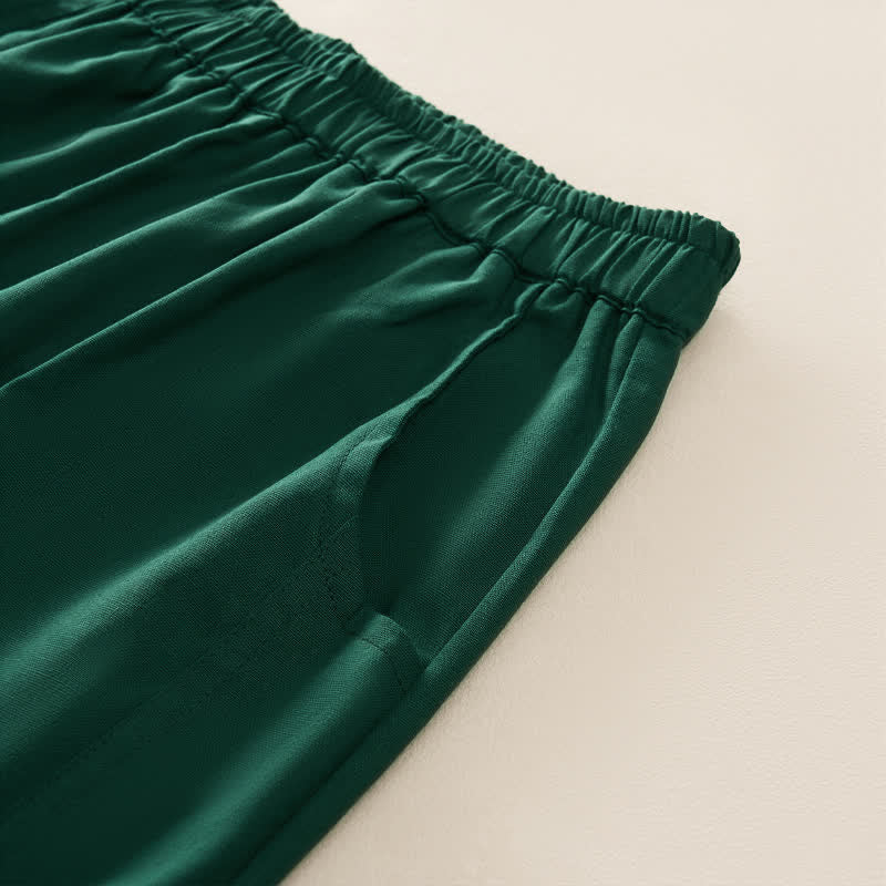 Buddha Stones Pantalones harem de mujer con cintura elástica, plisados, lisos y con bolsillos, ideales para primavera. - image 10