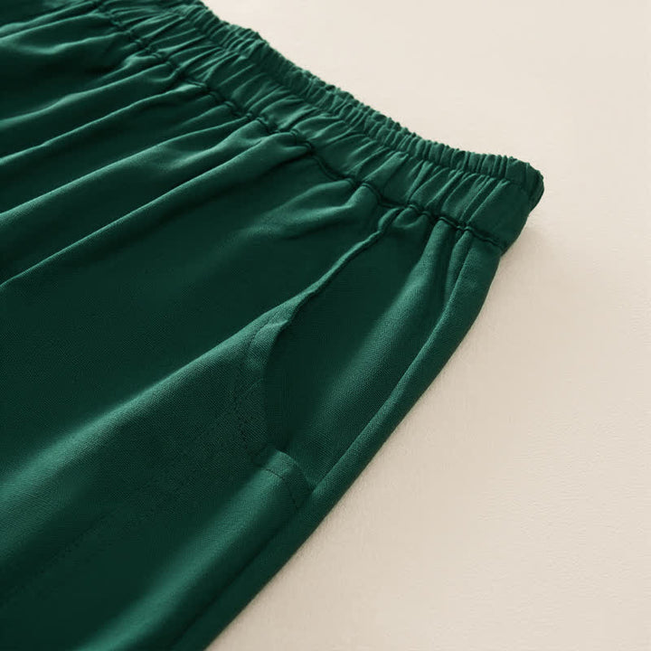 Buddha Stones Pantalones harem de mujer con cintura elástica, plisados, lisos y con bolsillos, ideales para primavera. - image 10