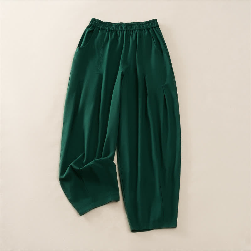 Buddha Stones Pantalones harem de mujer con cintura elástica, plisados, lisos y con bolsillos, ideales para primavera. - Verde bosque - US8-10，UK/AU12-14，EU40-42 (2XL) - image 7