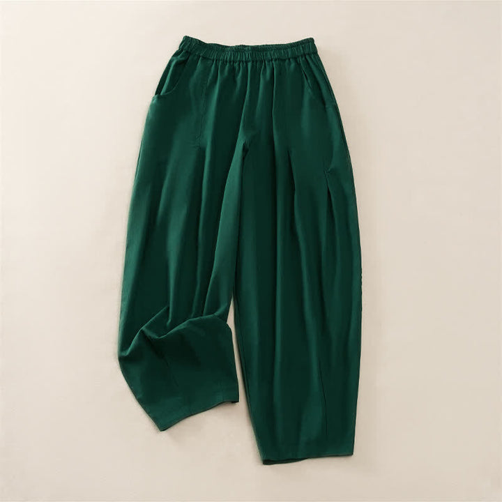 Buddha Stones Pantalones harem de mujer con cintura elástica, plisados, lisos y con bolsillos, ideales para primavera. - Verde bosque - US8-10，UK/AU12-14，EU40-42 (2XL) - image 7