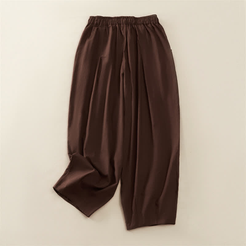 Buddha Stones Pantalones harem de mujer con cintura elástica, plisados, lisos y con bolsillos, ideales para primavera. - image 1