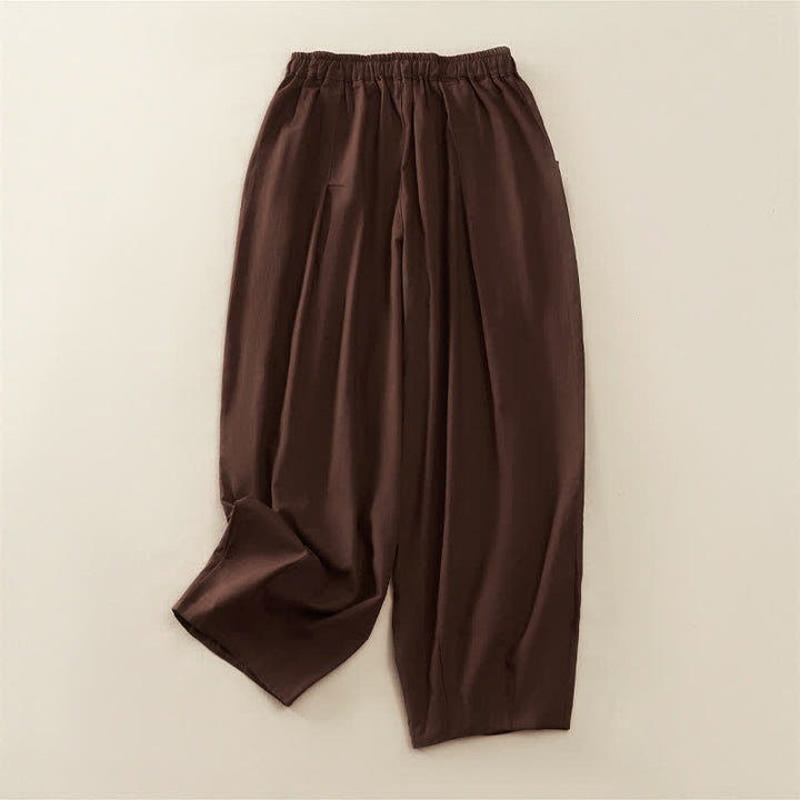 Buddha Stones Pantalones harem de mujer con cintura elástica, plisados, lisos y con bolsillos, ideales para primavera. - image 1