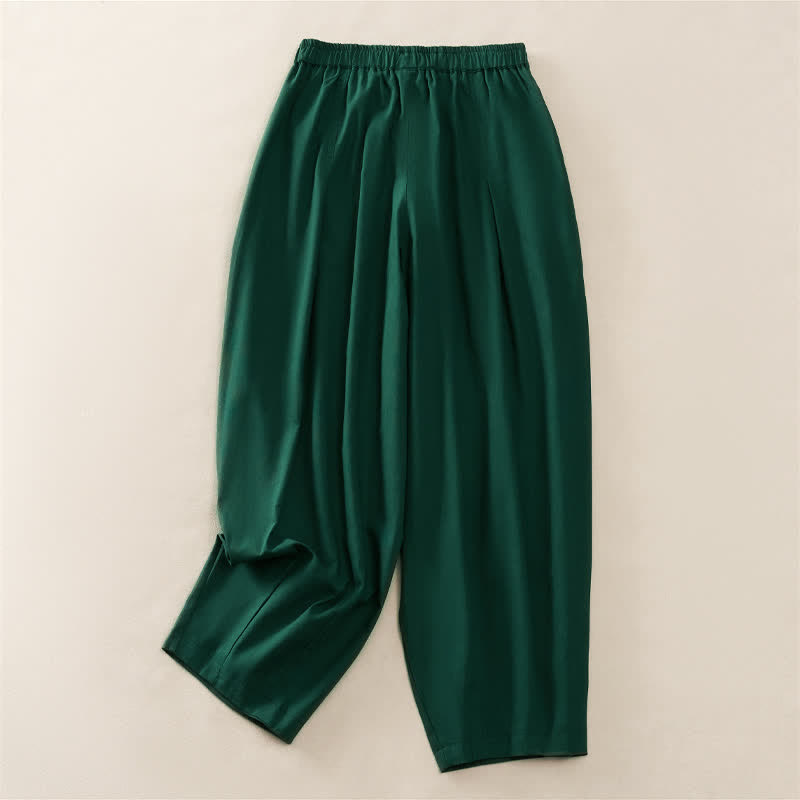 Buddha Stones Pantalones harem de mujer con cintura elástica, plisados, lisos y con bolsillos, ideales para primavera. - image 8