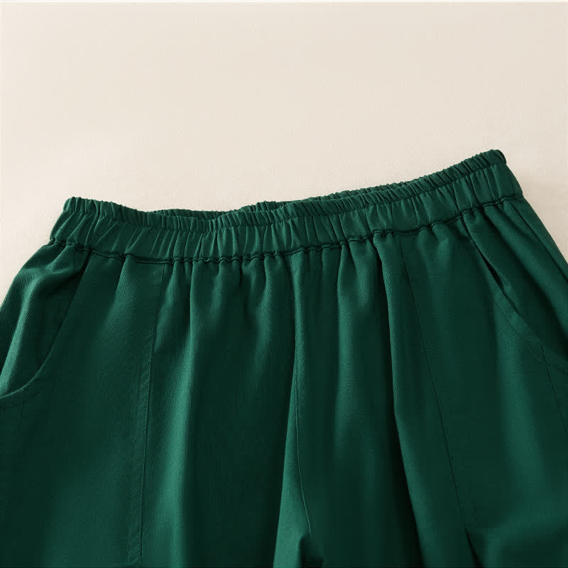 Buddha Stones Pantalones harem de mujer con cintura elástica, plisados, lisos y con bolsillos, ideales para primavera. - image 9
