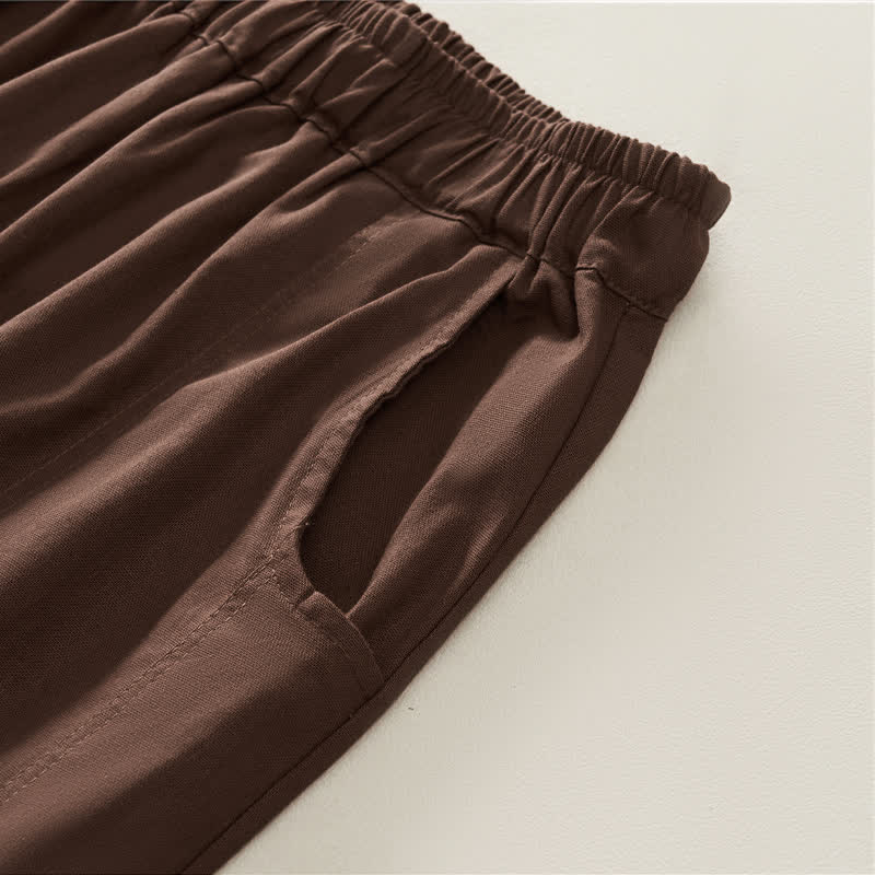 Buddha Stones Pantalones harem de mujer con cintura elástica, plisados, lisos y con bolsillos, ideales para primavera. - image 3