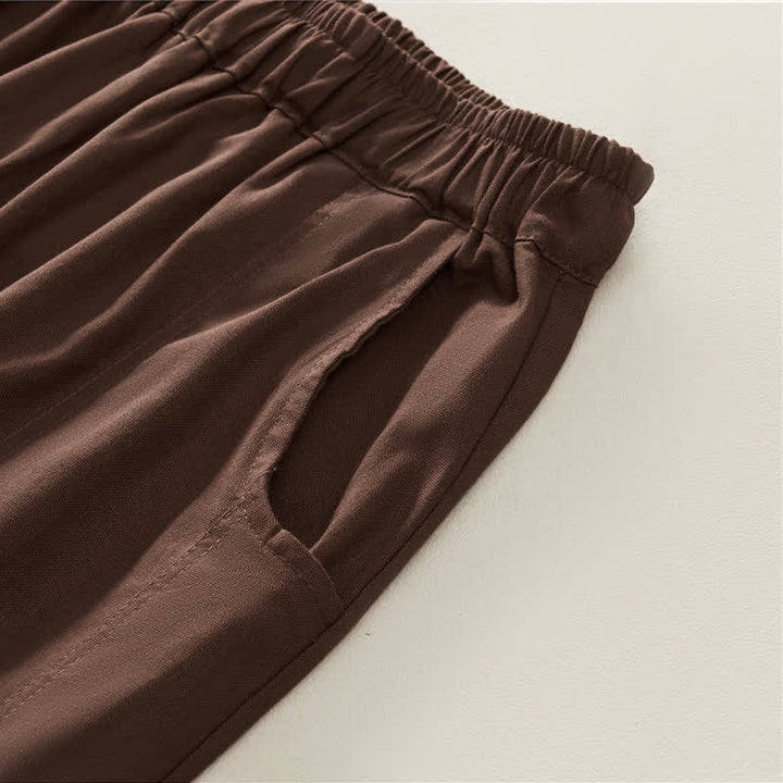 Buddha Stones Pantalones harem de mujer con cintura elástica, plisados, lisos y con bolsillos, ideales para primavera. - image 3