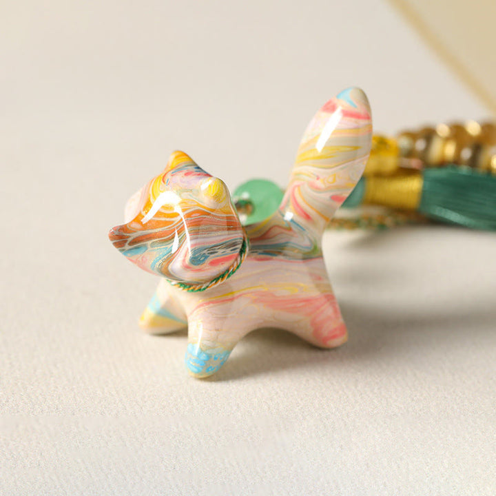 Buddha Stones Llavero Mini Lindo Zorro de Madera de Ébano Lacada con Diseño de Paz - image 3