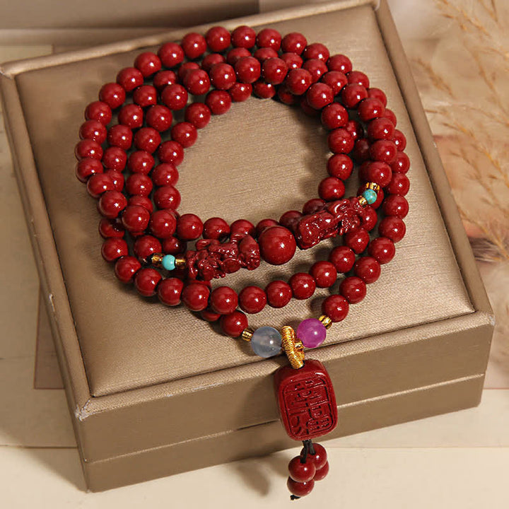 Buddha Stones Mala tibetana de 108 cuentas de cinabrio Pixiu para la buena suerte - image 3