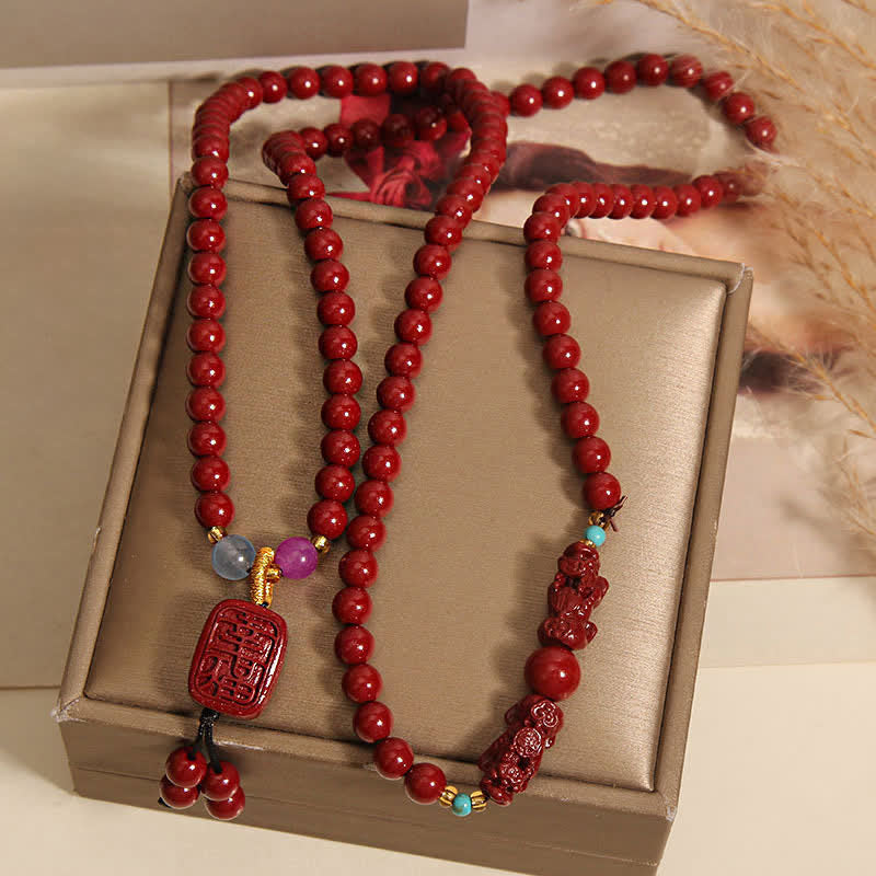 Buddha Stones Mala tibetana de 108 cuentas de cinabrio Pixiu para la buena suerte - image 4
