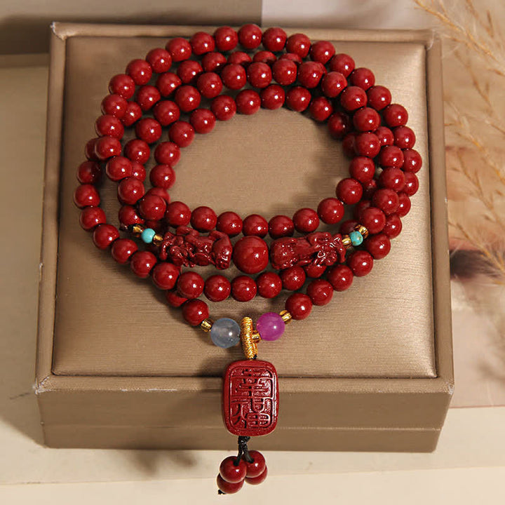 Buddha Stones Mala tibetana de 108 cuentas de cinabrio Pixiu para la buena suerte - image 2