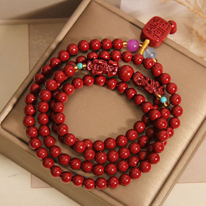 Buddha Stones Mala tibetana de 108 cuentas de cinabrio Pixiu para la buena suerte - image 9