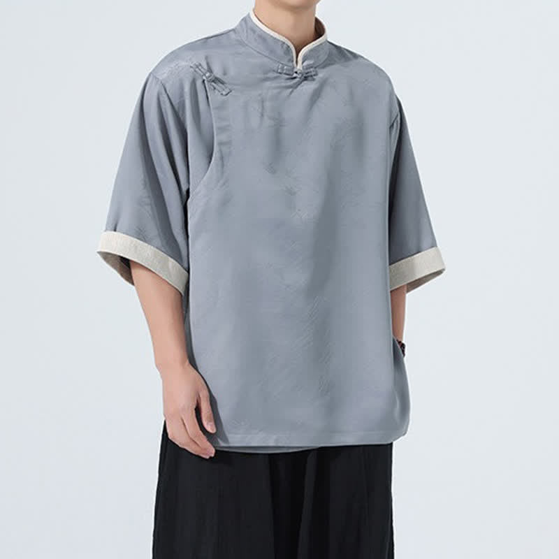 Buddha Stones Camisas de manga hasta el codo para hombre, estilo Summer Tang, con cuello mandarín y botones de rana. - image 19