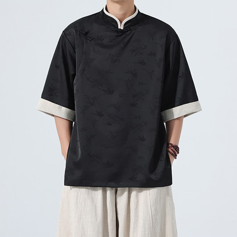 Buddha Stones Camisas de manga hasta el codo para hombre, estilo Summer Tang, con cuello mandarín y botones de rana. - Negro - US/UK/AU48，EU58(5XL) - image 8