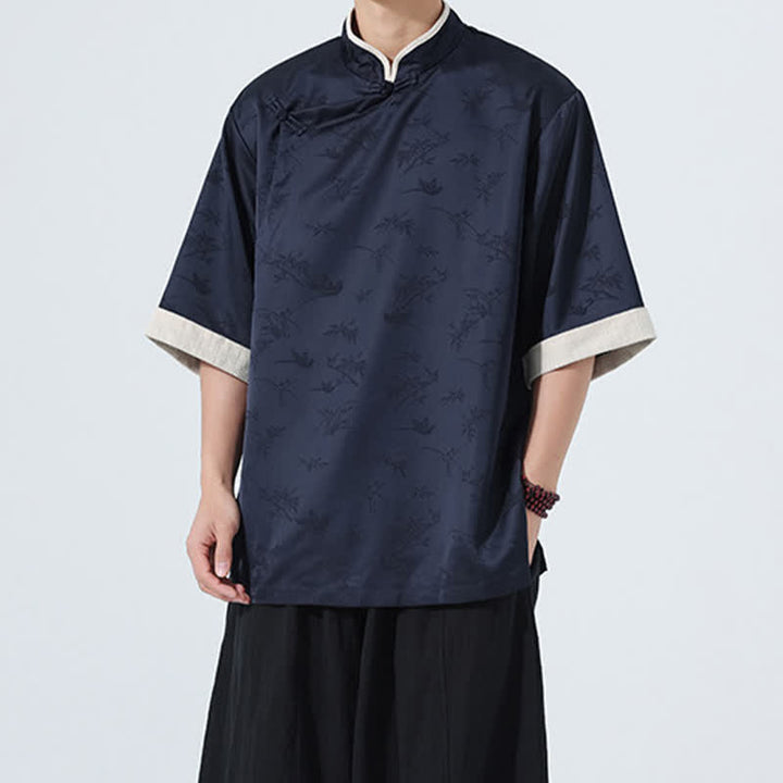 Buddha Stones Camisas de manga hasta el codo para hombre, estilo Summer Tang, con cuello mandarín y botones de rana. - image 3