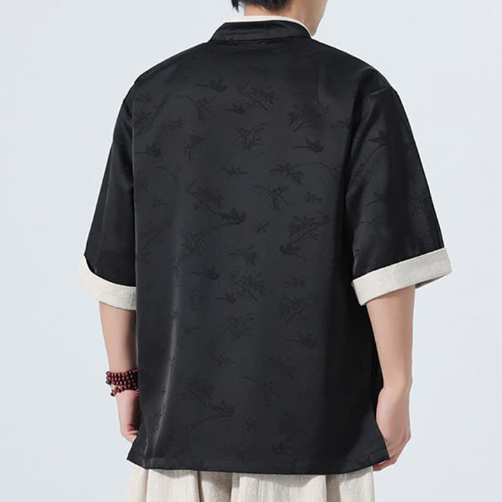 Buddha Stones Camisas de manga hasta el codo para hombre, estilo Summer Tang, con cuello mandarín y botones de rana. - image 10