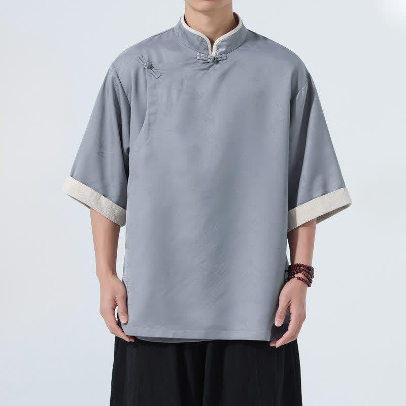 Buddha Stones Camisas de manga hasta el codo para hombre, estilo Summer Tang, con cuello mandarín y botones de rana. - image 17