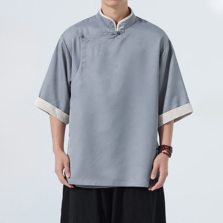 Buddha Stones Camisas de manga hasta el codo para hombre, estilo Summer Tang, con cuello mandarín y botones de rana. - image 17
