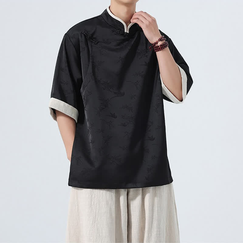 Buddha Stones Camisas de manga hasta el codo para hombre, estilo Summer Tang, con cuello mandarín y botones de rana. - image 13