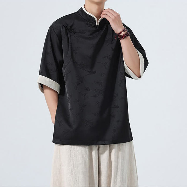 Buddha Stones Camisas de manga hasta el codo para hombre, estilo Summer Tang, con cuello mandarín y botones de rana. - image 13