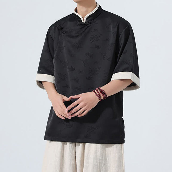 Buddha Stones Camisas de manga hasta el codo para hombre, estilo Summer Tang, con cuello mandarín y botones de rana. - image 12
