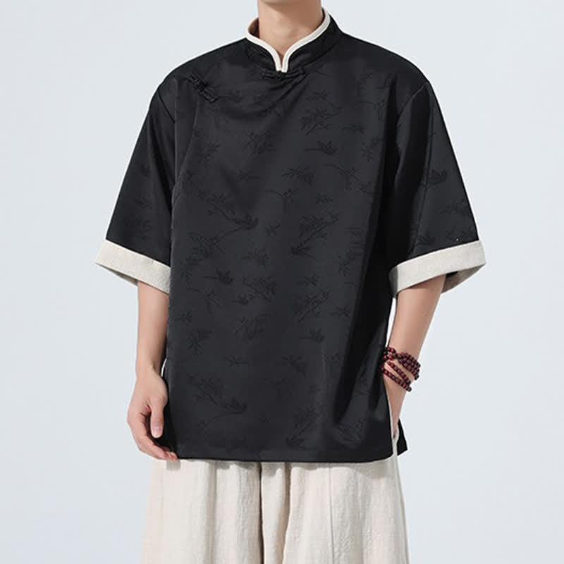 Buddha Stones Camisas de manga hasta el codo para hombre, estilo Summer Tang, con cuello mandarín y botones de rana. - image 11