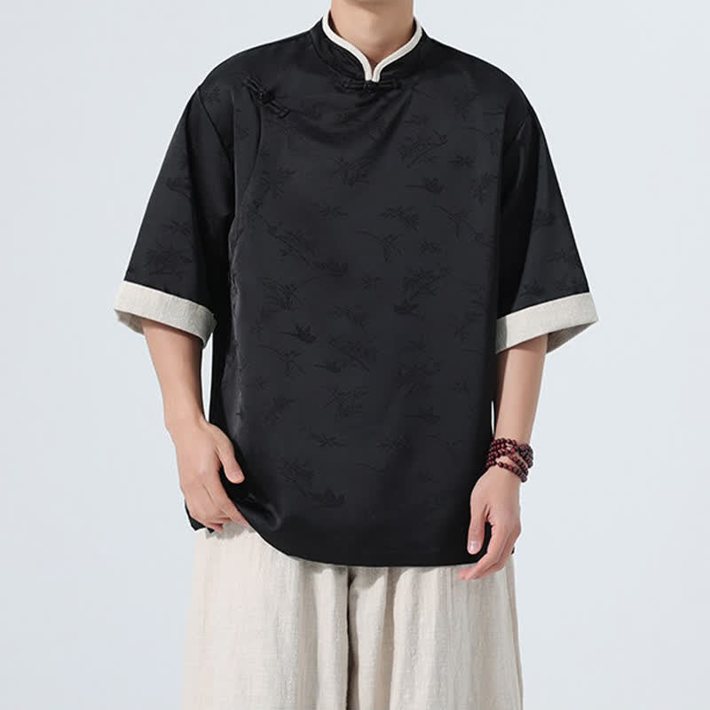 Buddha Stones Camisas de manga hasta el codo para hombre, estilo Summer Tang, con cuello mandarín y botones de rana. - image 14