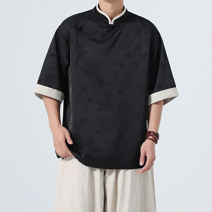 Buddha Stones Camisas de manga hasta el codo para hombre, estilo Summer Tang, con cuello mandarín y botones de rana. - image 14