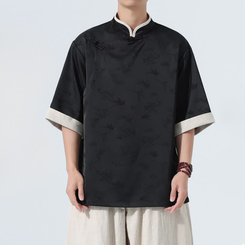 Buddha Stones Camisas de manga hasta el codo para hombre, estilo Summer Tang, con cuello mandarín y botones de rana. - image 9