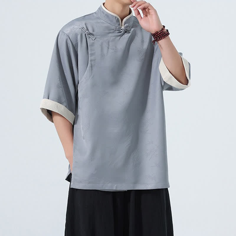 Buddha Stones Camisas de manga hasta el codo para hombre, estilo Summer Tang, con cuello mandarín y botones de rana. - image 20