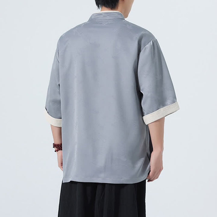 Buddha Stones Camisas de manga hasta el codo para hombre, estilo Summer Tang, con cuello mandarín y botones de rana. - image 18
