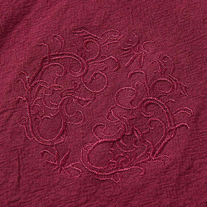 Buddha Stones Conjunto de verano de 2 piezas: camisa de manga corta con cuello mandarín y botones de rana, pantalón harem, ropa de meditación para hombre con bolsillos. - image 4