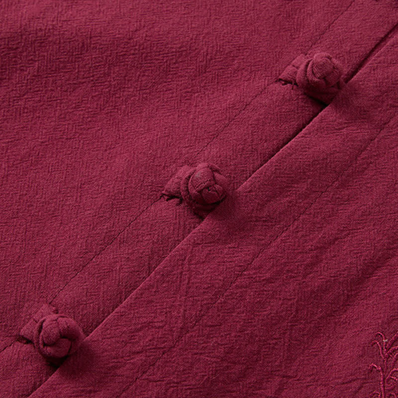 Buddha Stones Conjunto de verano de 2 piezas: camisa de manga corta con cuello mandarín y botones de rana, pantalón harem, ropa de meditación para hombre con bolsillos. - image 3