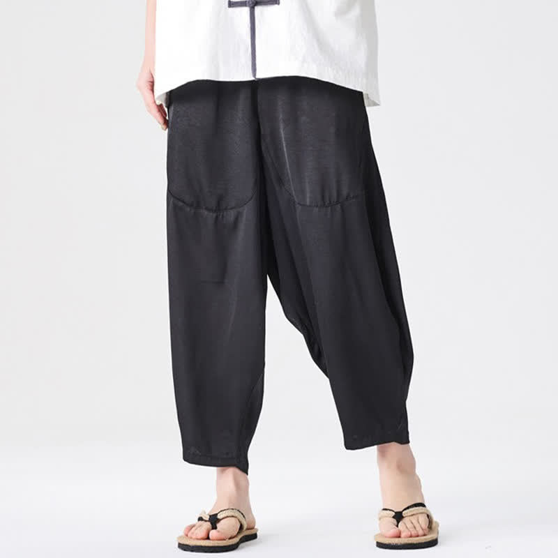 Buddha Stones Pantalones harem de verano informales para hombre con bolsillos de parche. - image 26