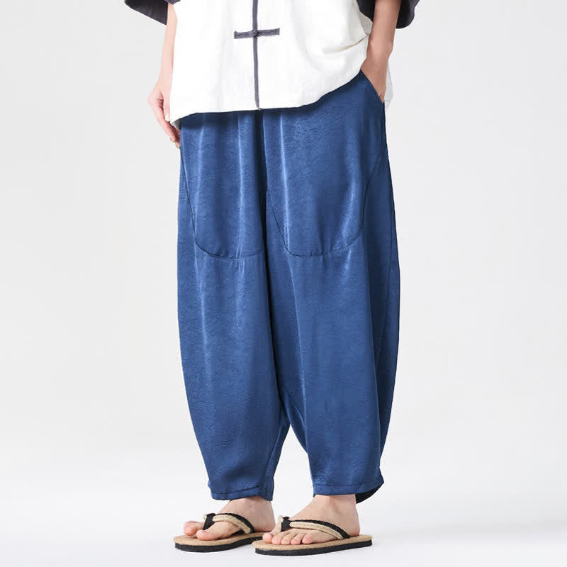 Buddha Stones Pantalones harem de verano informales para hombre con bolsillos de parche. - Azul acero - US/UK/AU46, EU56 (5XL) - image 0