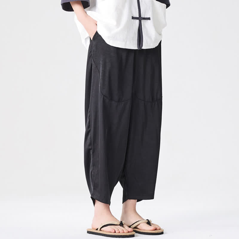 Buddha Stones Pantalones harem de verano informales para hombre con bolsillos de parche. - image 22