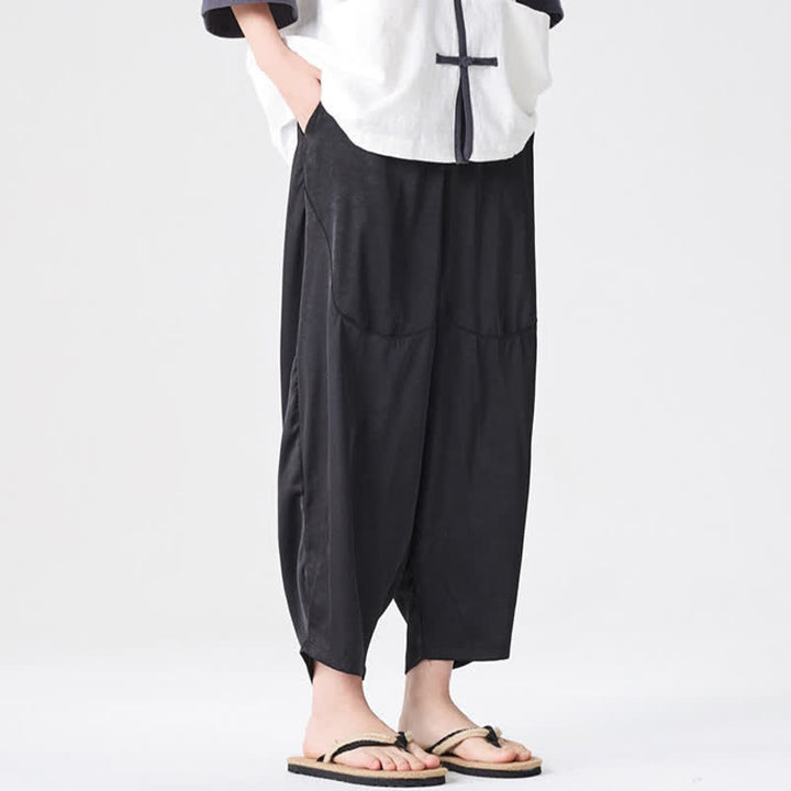 Buddha Stones Pantalones harem de verano informales para hombre con bolsillos de parche. - image 22