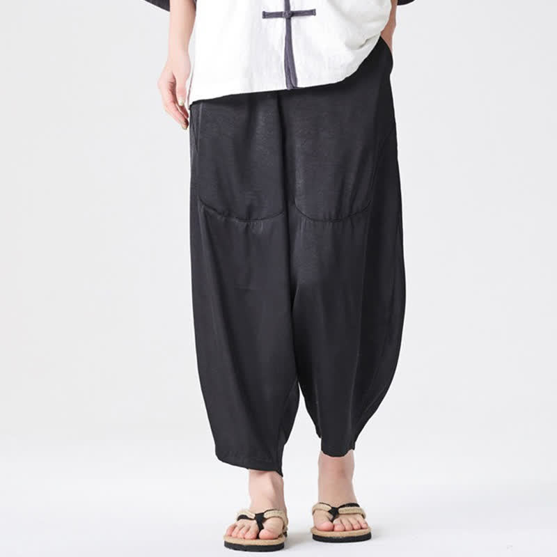 Buddha Stones Pantalones harem de verano informales para hombre con bolsillos de parche. - image 27