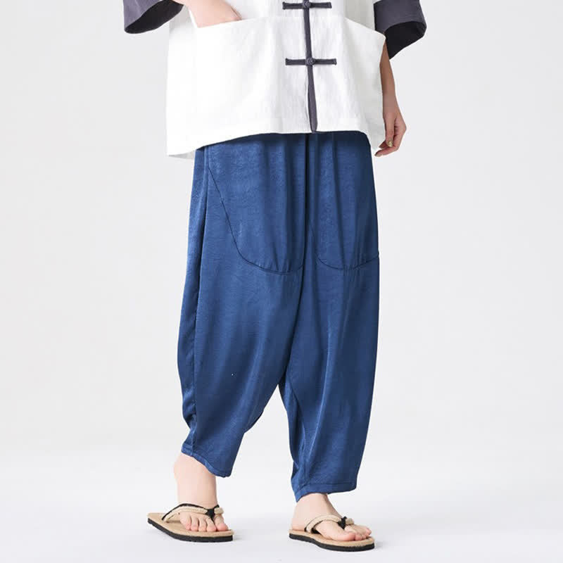 Buddha Stones Pantalones harem de verano informales para hombre con bolsillos de parche. - image 6