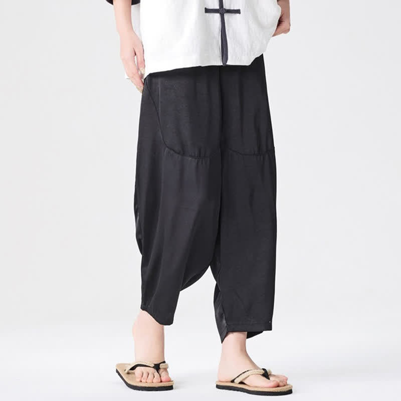 Buddha Stones Pantalones harem de verano informales para hombre con bolsillos de parche. - image 24